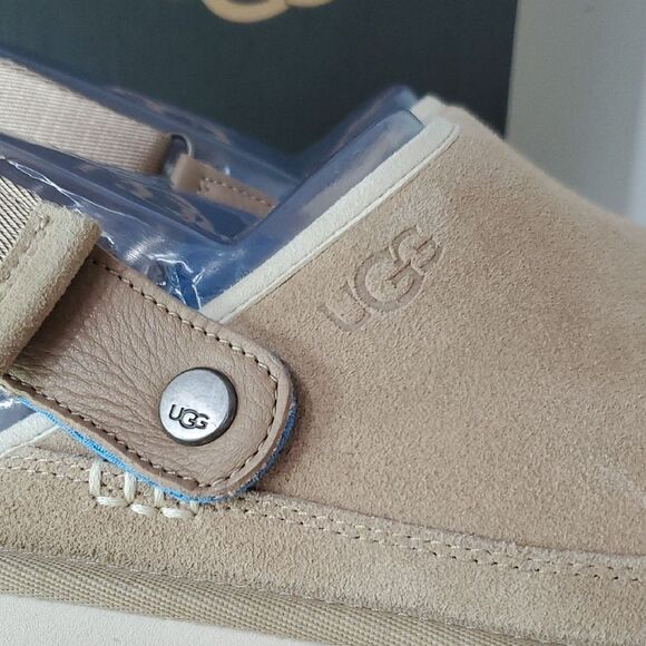 UGG Mens Goldencoast Clog Size US 9 Beige Suede Slingback Slide Sandal NWT - Picture 2 of 10